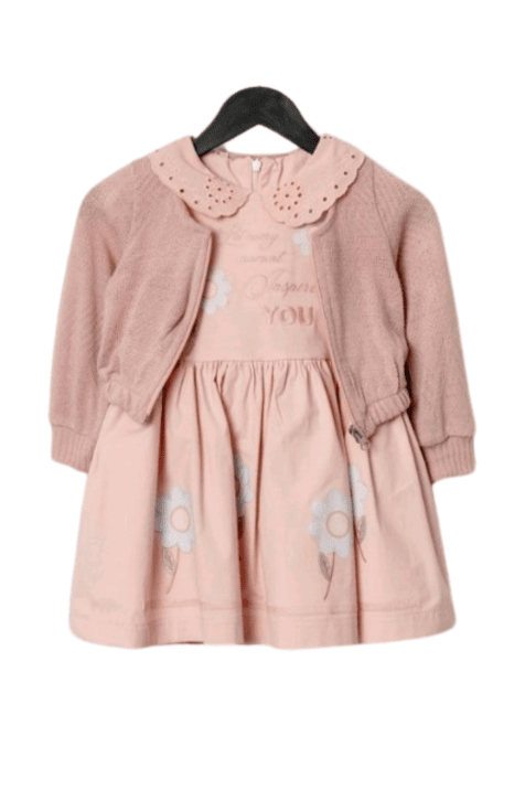Детска рокля с жилетка, в розов цвят