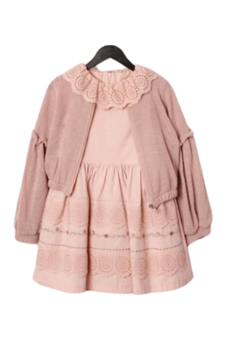 Детска рокля със жилетка, в розов цвят