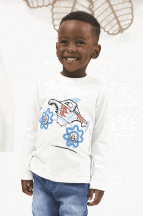 Детска блуза за момче с дълъг ръкав, цвят екрю