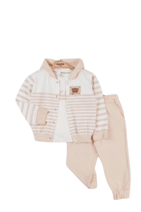 Детски комплект момиче дълъг ръкав 3 части, в бежов цвят