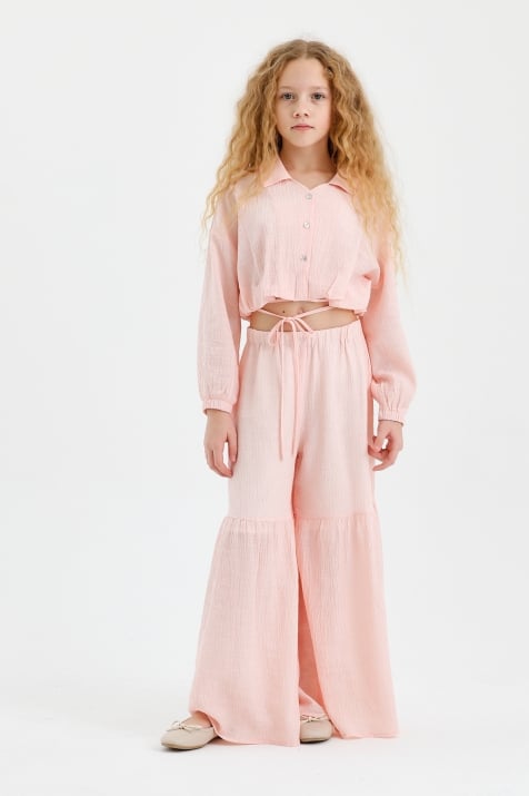 Детски комплект момиче дълъг ръкав, в розов цвят