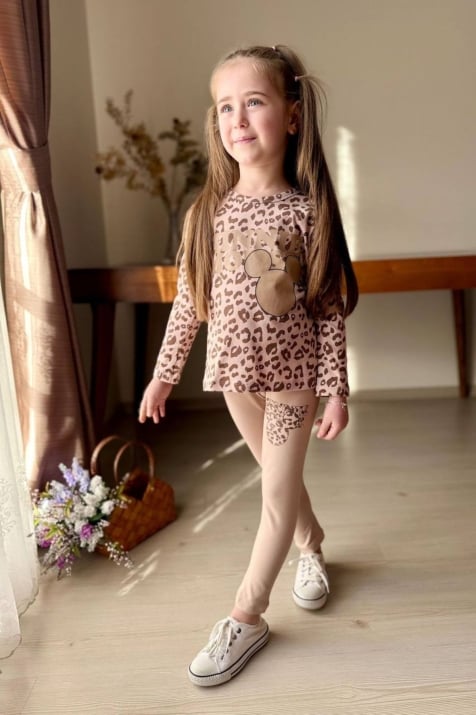 Детски комплект за момиче дълъг ръкав, кафяв цвят