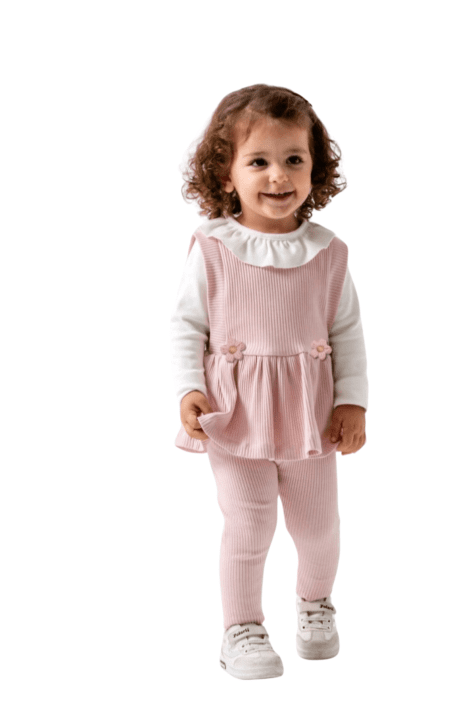 Детски комплект за момиче дълъг ръкав, розов цвят