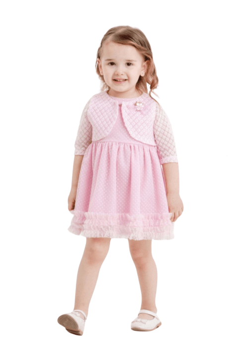 Детска рокля с болеро, розов цвят