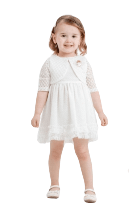 Детска рокля с болеро, бял цвят