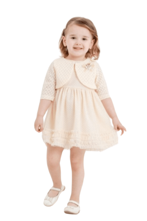 Детска рокля с болеро, бежов цвят