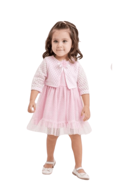 Детска рокля с болеро, розов цвят