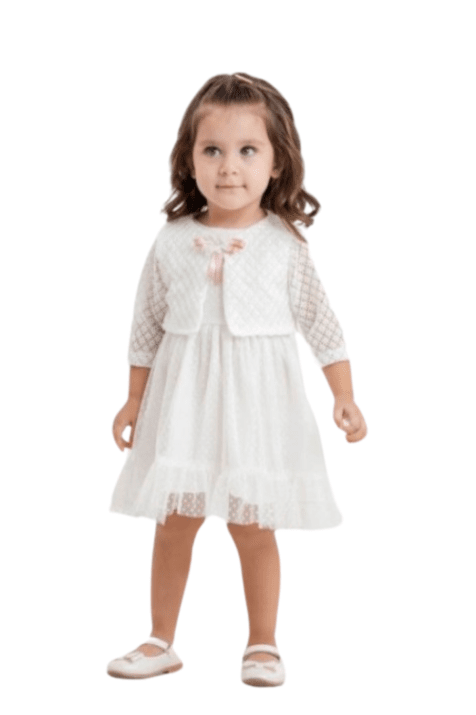 Детска рокля с болеро, бял цвят