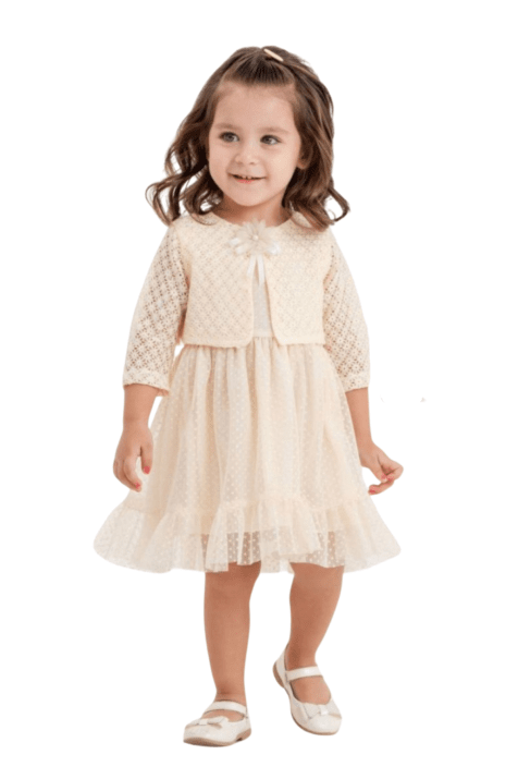 Детска рокля с болеро, бежов цвят
