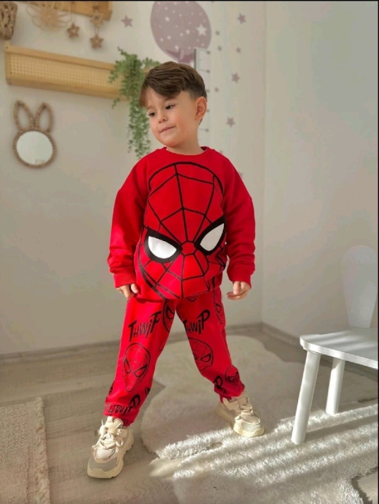 Детски комплект за момче с дълъг ръкав Spiderman, червен цвят