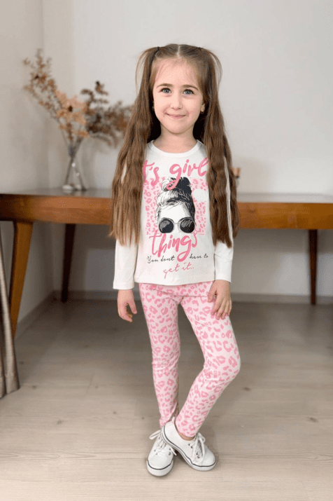 Детски комплект за момиче дълъг ръкав, розов цвят