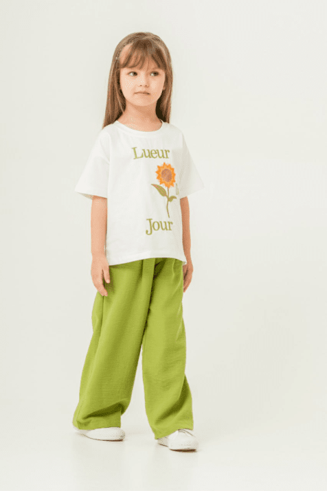 Детски комплект за момиче къс ръкав, зелен цвят