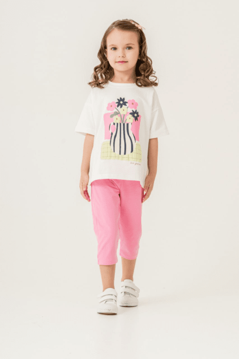 Детски комплект за момиче къс ръкав, розов цвят