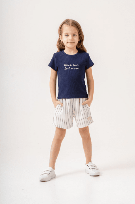 Детски комплект за момиче къс ръкав, син цвят