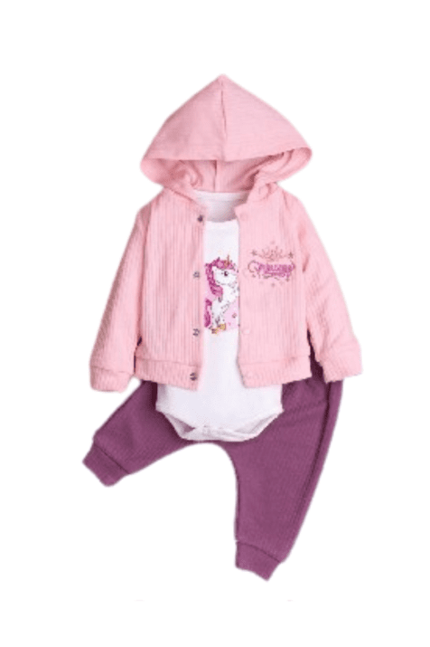 Бебешки комплект за момиче дълъг ръкав, розов цвят