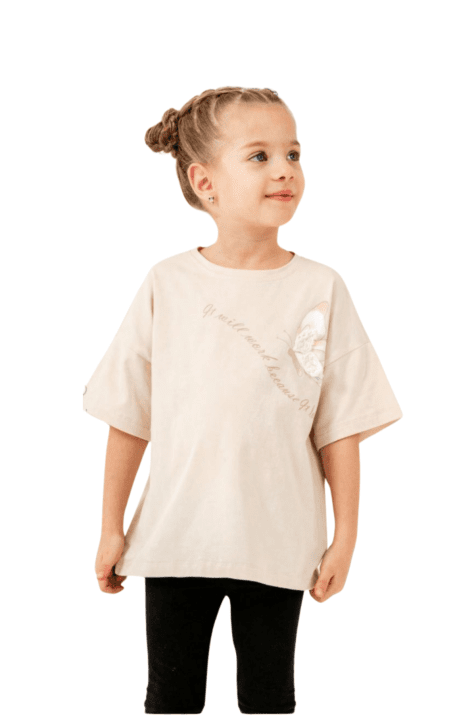 Детска тениска за момиче, бежов цвят