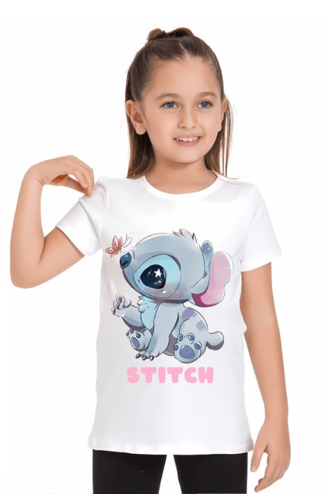 Детска тениска за момиче Stitch, бял цвят