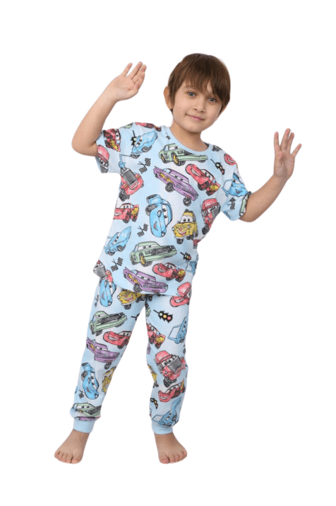 Детска пижама за момче с къс ръкав, син цвят