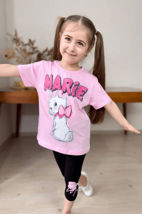 Детски комплект за момиче с къс ръкав, розов цвят