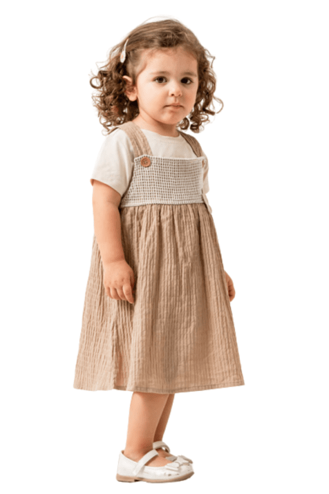 Детски сукман с тениска, кафяв цвят 