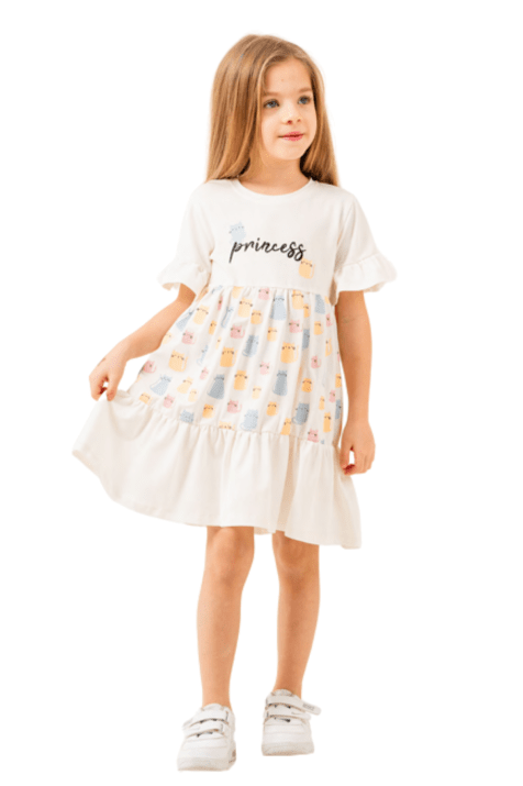 Детска рокля с къс ръкав, бял цвят