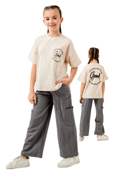 Детски комплект за момиче с къс ръкав, бял цвят