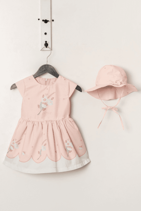 Детска рокля къс ръкав с капела, розов цвят