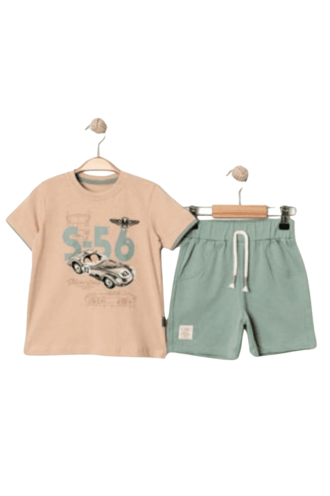 Детски комплект за момче с къс ръкав, кафяв цвят
