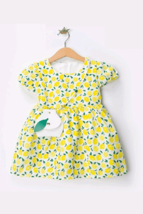 Детска рокля с чантичка, на лимони