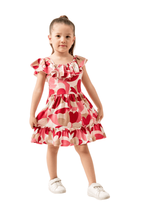 Детска рокля с къс ръкав, розов цвят