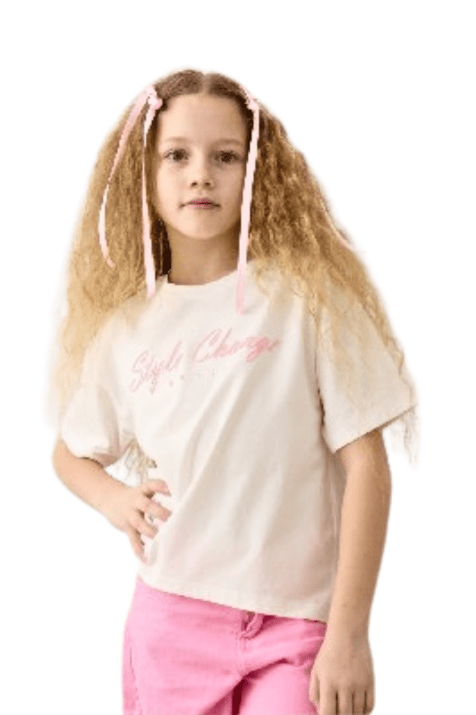 Детска тениска за момиче, цвят екрю