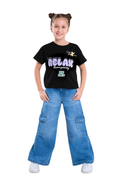 Детски комплект за момиче къс ръкав, черен цвят