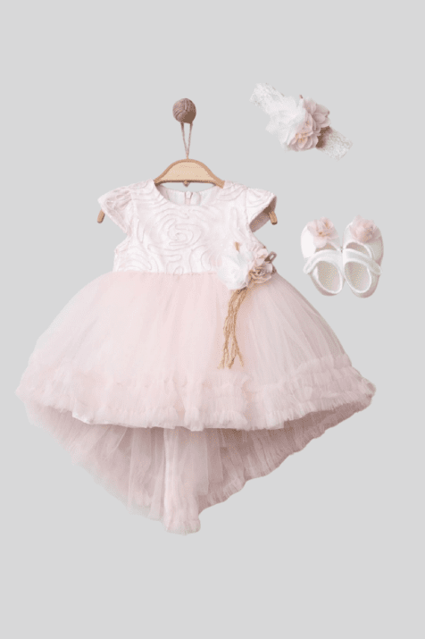 Комплект за изписване с рокля, обувки и лента за коса