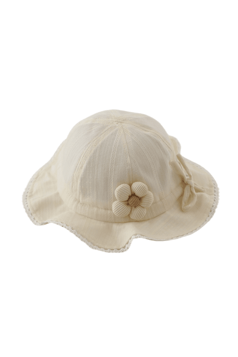 Детска шапка за момиче, цвят екрю