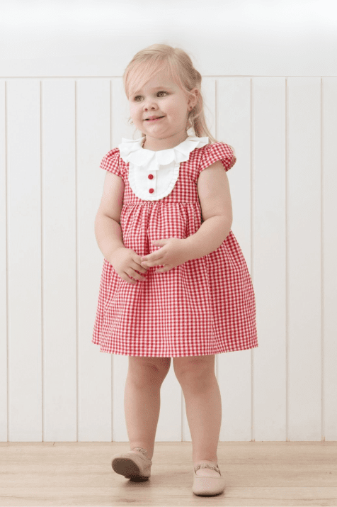 Детска рокля с къс ръкав, червен цвят