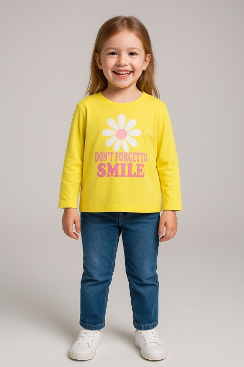 Детска блуза за момиче дълъг ръкав, жълт цвят
