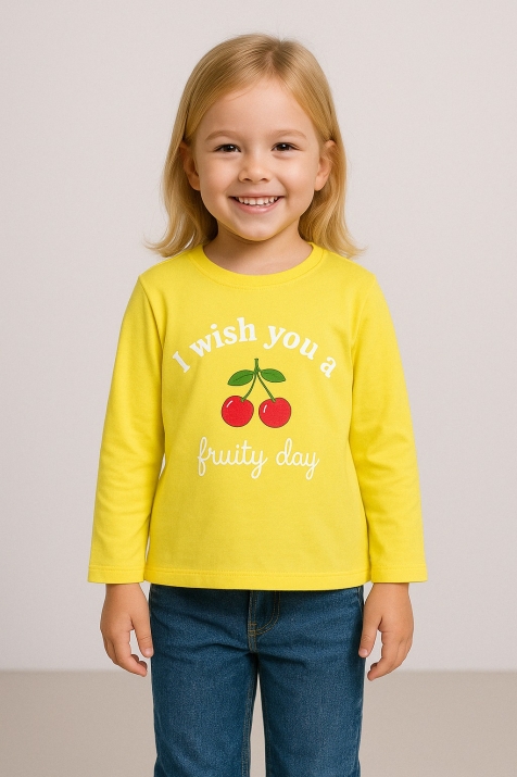 Детска блуза за момиче с дълъг ръкав, жълт цвят