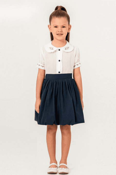 Детски комплект за момиче с къс ръкав, син цвят