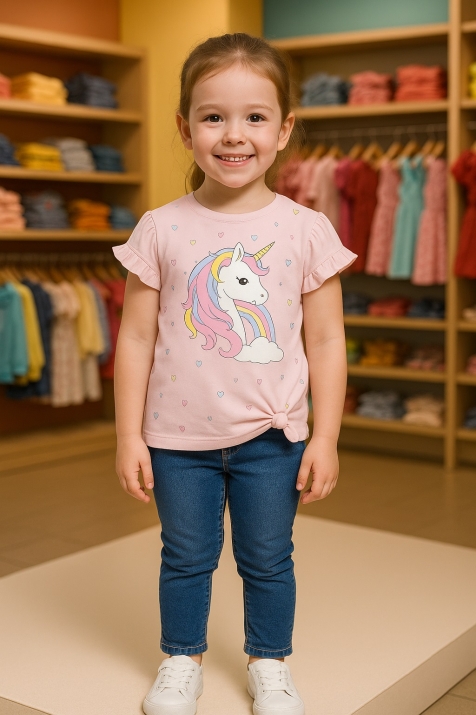 Детска тениска за момиче Еднорог, розов цвят