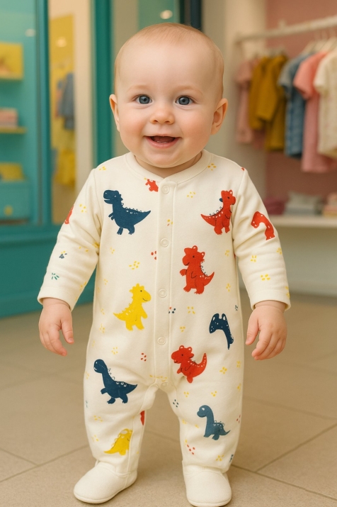 Бебешки гащеризон с дълъг ръкав, цвят екрю