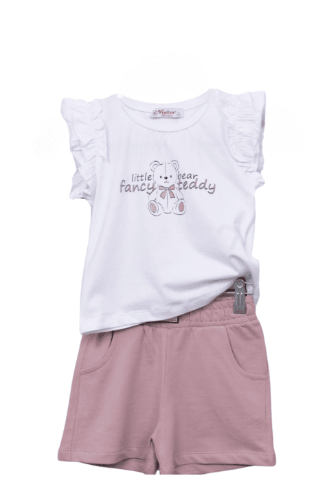 Детски комплект за момиче с къс ръкав, бял цвят
