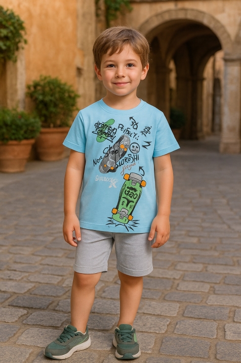 Детска тениска за момче, син цвят