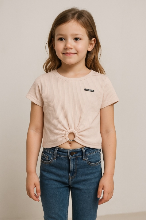 Детска тениска момиче, бежов цвят