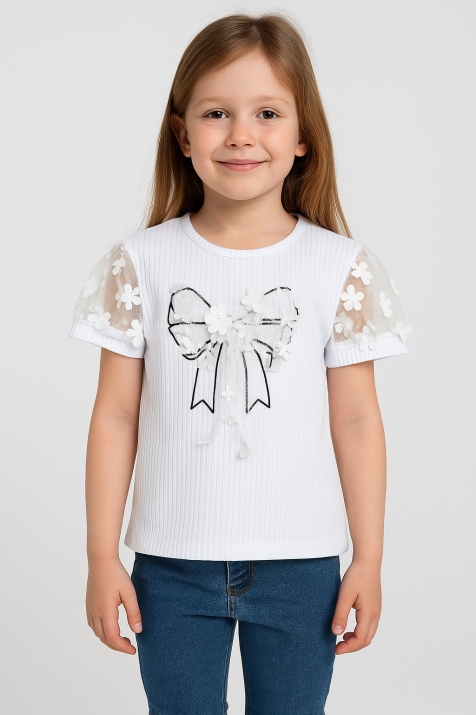 Детска тениска за момиче, бял цвят 