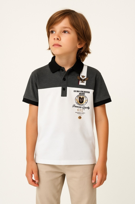 Детска тениска за момче,бяло и тъмно сиво