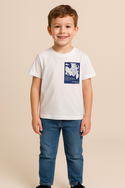 Детска тениска за момче, бял цвят