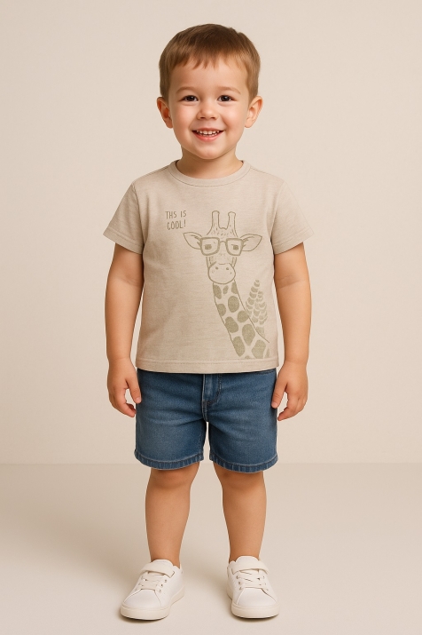 Детска тениска за момче, бежов цвят