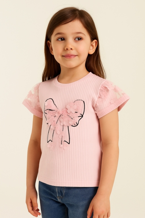 Детска тениска за момиче, розов цвят 