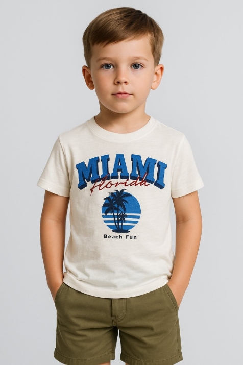 Детска тениска за момче, цвят екрю