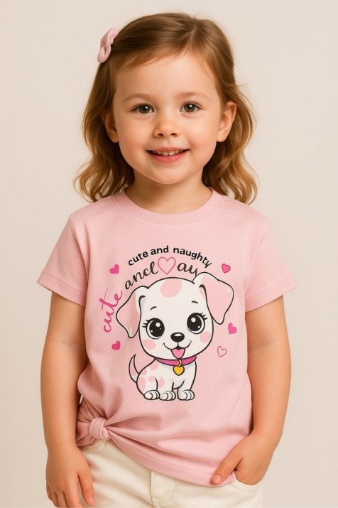 Детска тениска за момиче, розов цвят 